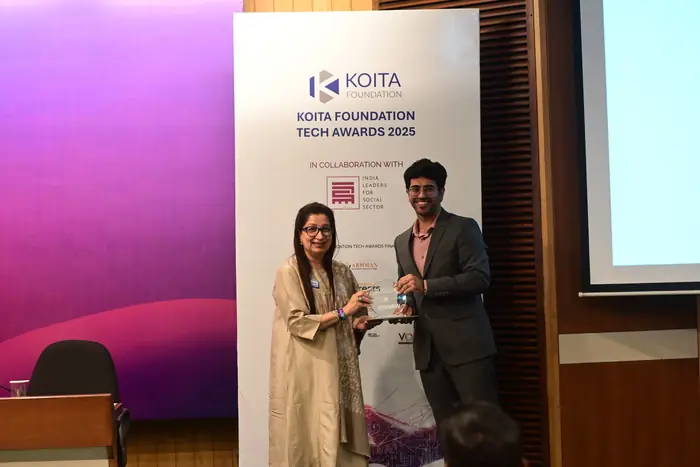 A winning organisation receiving its award at the Koita Foundation Tech Awards 2025